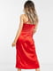 Червона сукня-міді з глибоким вирізом, прикрашена зборками | 6700134 | фото 3