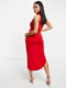 Облегающее ассиметричное платье красного цвета с американской проймой | 6700226 | фото 2