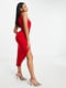 Облегающее ассиметричное платье красного цвета с американской проймой | 6700226 | фото 4