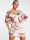 Сукня-міні в квітковий принт з відкритими плечима та стилізованою накидкою | 6700252 | фото 2