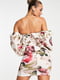 Платье-мини в цветочный принт с открытыми плечами и стилизованной накидкой | 6700252 | фото 4