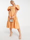 Свободное оранжевое платье-миди с рукавами-буфами | 6700286 | фото 2