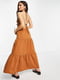 Длинное свободное платье коричневого цвета с вырезом на ножке | 6700324 | фото 3