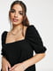 Платье-миди А-силуэта черное с рукавами-фонариками | 6700414 | фото 3