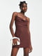 Коричневое мини-платье в бельевом стиле со шнуровкой на спинке | 6700497 | фото 3