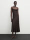 Атласна коричнева лляна сукня середньої довжини | 6705197