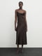 Атласна коричнева лляна сукня середньої довжини | 6705197 | фото 2
