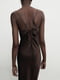 Атласна коричнева лляна сукня середньої довжини | 6705197 | фото 4