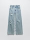 Широкі джинси блакитні з потертостями | 6705446 | фото 2