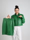 Укорочена шкіряна куртка зеленого кольору | 6705856 | фото 2