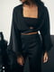 Чорна сатинова блуза з пір’ям на рукавах | 6706496 | фото 3