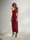 Червона сатинова сукня-комбінація з пір’ям | 6706655 | фото 3