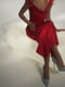 Червона сатинова сукня-комбінація з пір’ям | 6706655 | фото 4