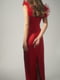 Червона сатинова сукня-комбінація з пір’ям | 6706655 | фото 5
