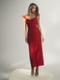 Червона сатинова сукня-комбінація з пір’ям | 6706655 | фото 2