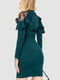 Сукня з гіпюровими вставками на плечах темно-зелена | 6707636 | фото 4