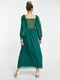 Довга сукня зеленого кольору на запах, декорована мереживом | 6508373 | фото 3