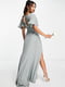 Довга сукня кольору хакі з високим розрізом на ніжці | 6707451 | фото 2