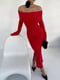 Облягаюча червона сукня-футляр з відкритими плечами та розрізом | 6710495 | фото 3