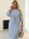 Трикотажна блакитна сукня батал в мінімалістичному стилі | 6710883