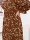 Штапельна коричнева сукня в квітковий принт, доповнена поясом-зав’язкою | 6712274 | фото 4