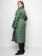 Стьобане зелене пальто з поясом та коміром | 6703459 | фото 2