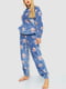 Пижама плюшевая на резинке синяя с принтом | 6713268 | фото 3