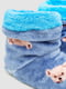 Тапочки-сапожки плюшевые синие с принтом | 6713338 | фото 3