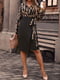 Чорно-бежева сукня на запах з яскравим принтом та зав’язками на талії | 6721716 | фото 4