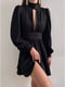 Чорна ефектна міні-сукня з комірцем-стійкою | 6721726 | фото 2