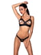 Комплект з екошкіри Celine Bikini black L/XL — Passion: відкритий бра зі стрічками, стрінги зі шнурі | 6719086