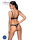 Комплект з екошкіри Celine Bikini black L/XL — Passion: відкритий бра зі стрічками, стрінги зі шнурі | 6719086 | фото 2