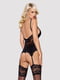 Сатиновий мереживний корсет Obsessive 810-COR-1 babydoll & thong S/M, чорний, корсет, танга | 6719621 | фото 2