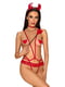 Еротичний костюм чортика зі стреп Obsessive Evilia teddy red S/M, боді, чокер, накладки на соски, об | 6719973