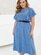 Блакитна сукня-міді в горошок з рюшами та поясом | 6721830 | фото 2
