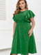Зелена сукня-міді в горошок з рюшами та поясом | 6721831 | фото 2