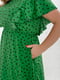 Зелена сукня-міді в горошок з рюшами та поясом | 6721831 | фото 3