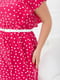 Сукня-міді малинового кольору в горошок з рюшами та поясом | 6721832 | фото 3