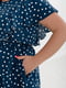 Темно-синя сукня-міді в горошок з рюшами та поясом | 6721834 | фото 3