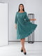 Сукня А-силуету бірюзового кольору зі спідницею-плісе та поясом | 6722330 | фото 3