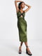 Сукня кольору хакі з V-образним вирізом, оздобленим мереживом | 6723850