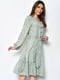 Сукня шифонова оливкового кольору з принтом | 6725823 | фото 2