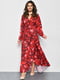 Платье макси А-силуэта красное с узором | 6725865