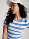 Голубая футболка в полоску с вышитым логотипом спереди | 6729712 | фото 2