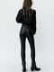 Эластичные облегающие брюки из экокожи черного цвета | 6729803 | фото 5