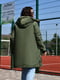 Довга курточка на блискавці з капюшоном кольору хакі  | 6730662 | фото 5