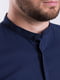 Синя бавовняна сорочка з низьким коміром-стійкою | 6726772 | фото 3