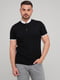 Бавовняна чорна футболка-поло з контрастним коміром та манжетами | 6727318