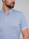 Блакитна футболка-поло з контрастним коміром та манжетами | 6727401 | фото 4