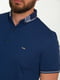 Бавовняна синя футболка-поло з візерунком на комірі та манжетах | 6728169 | фото 3